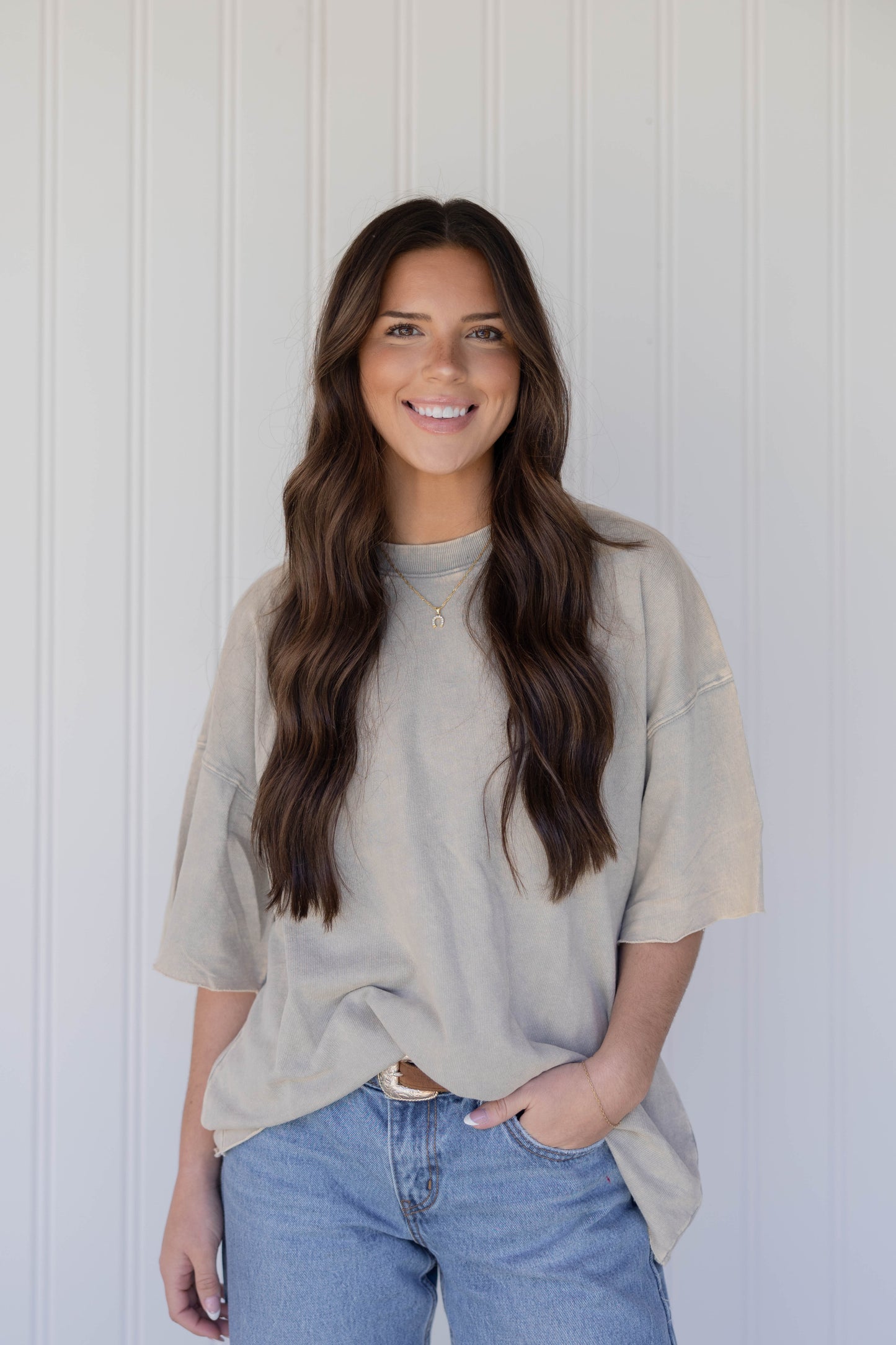 French Terry Drop Shoulder Tee - Sleet