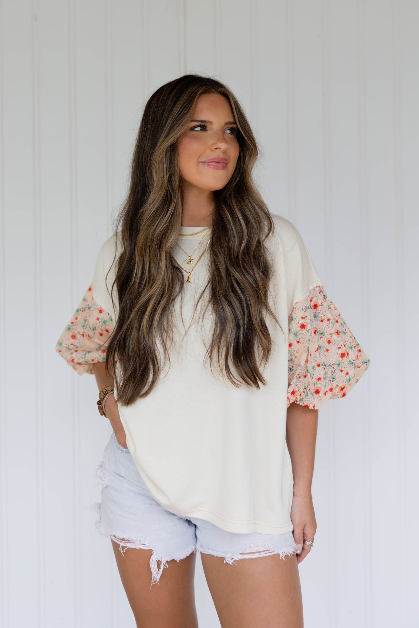 Floral Bubble Sleeve Top
