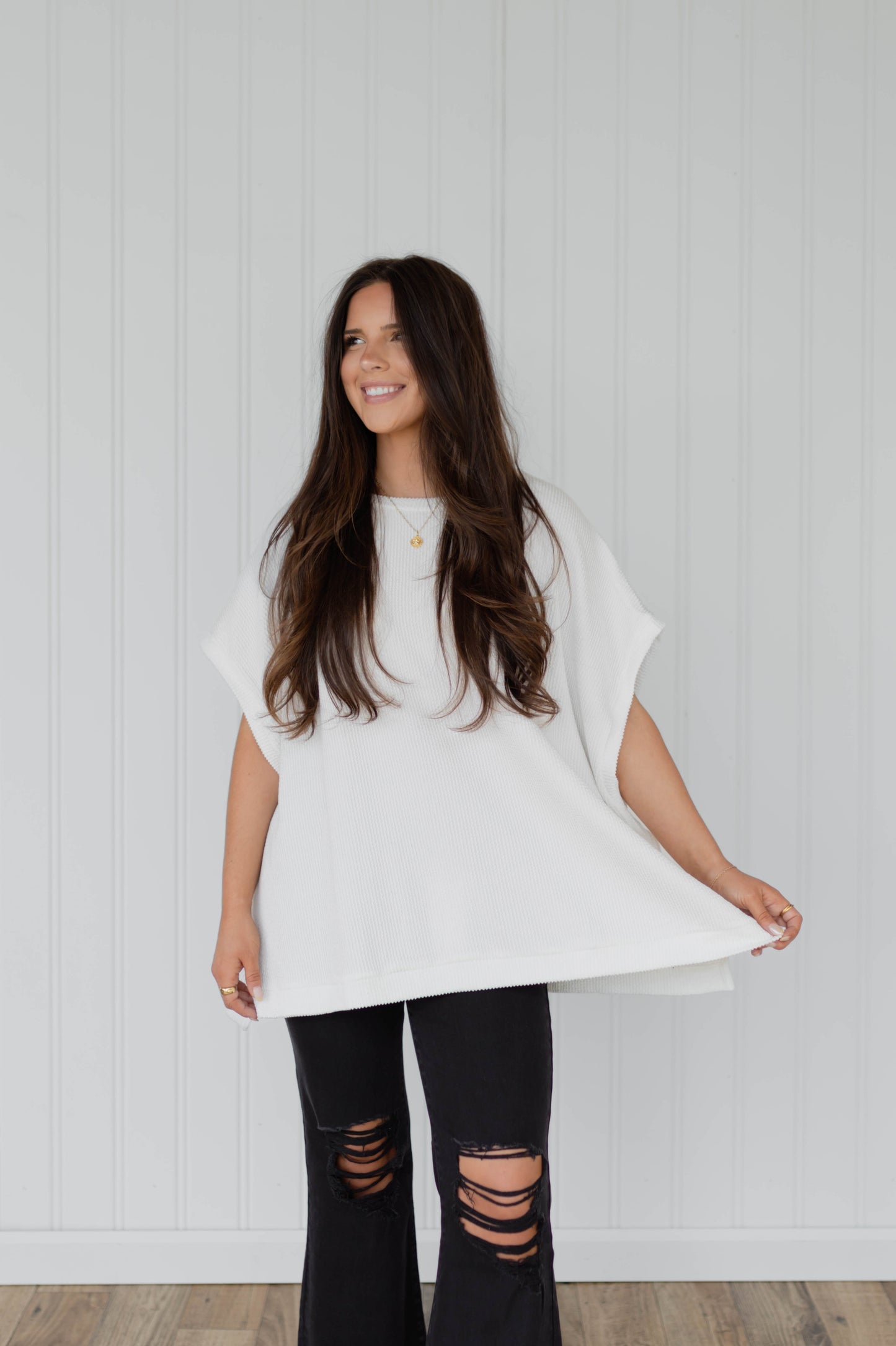 Oversized Textured Knit Top / Off White