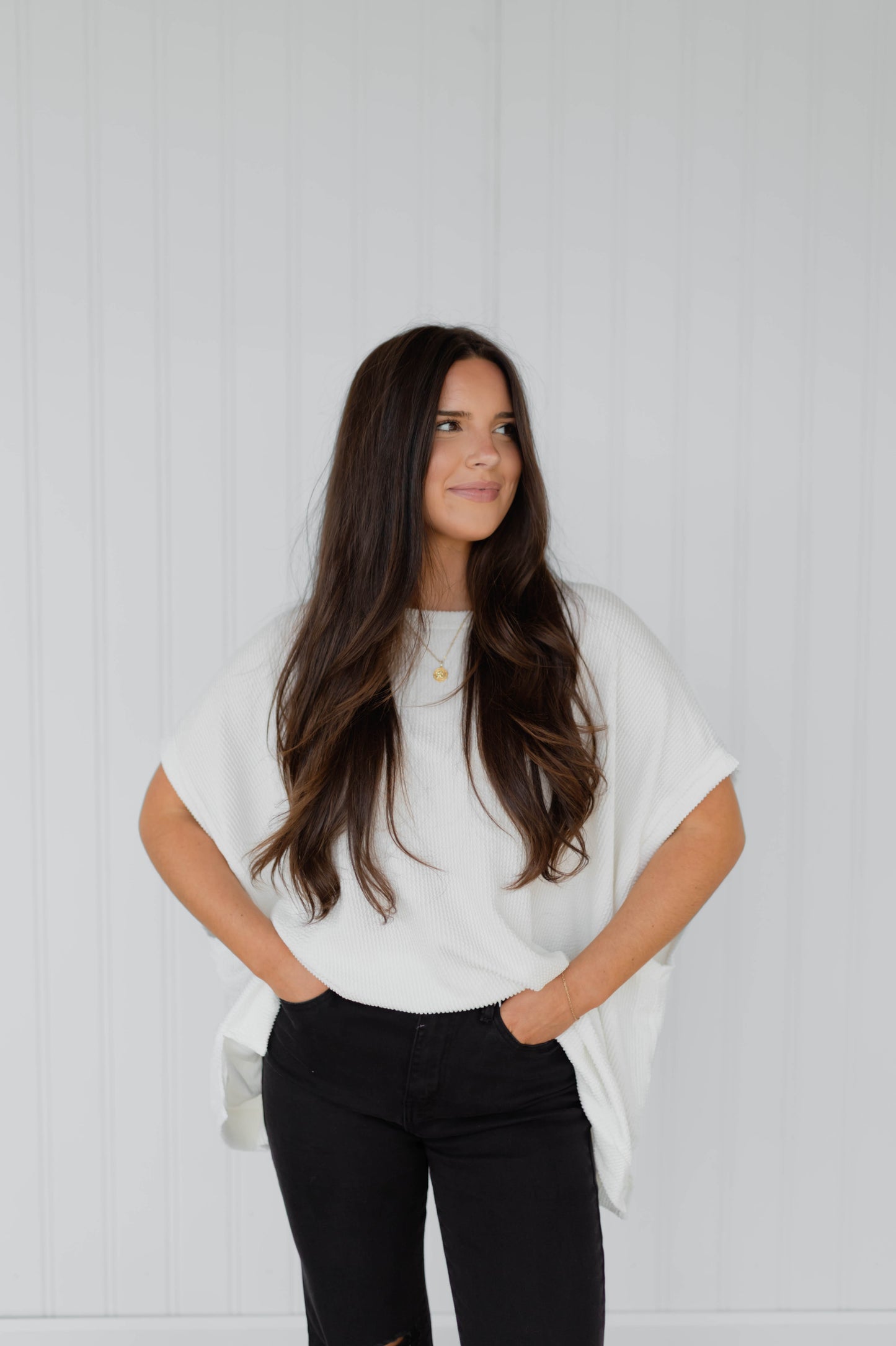 Oversized Textured Knit Top / Off White