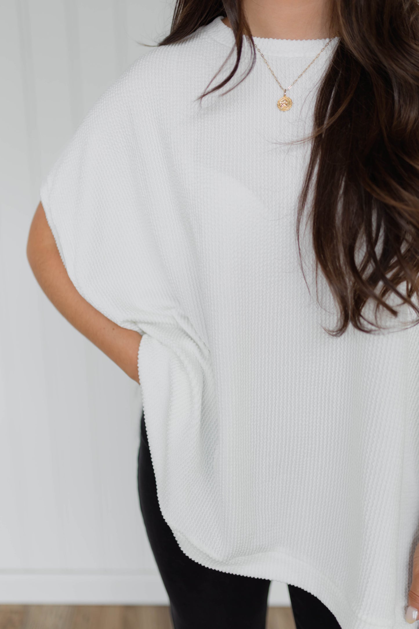 Oversized Textured Knit Top / Off White