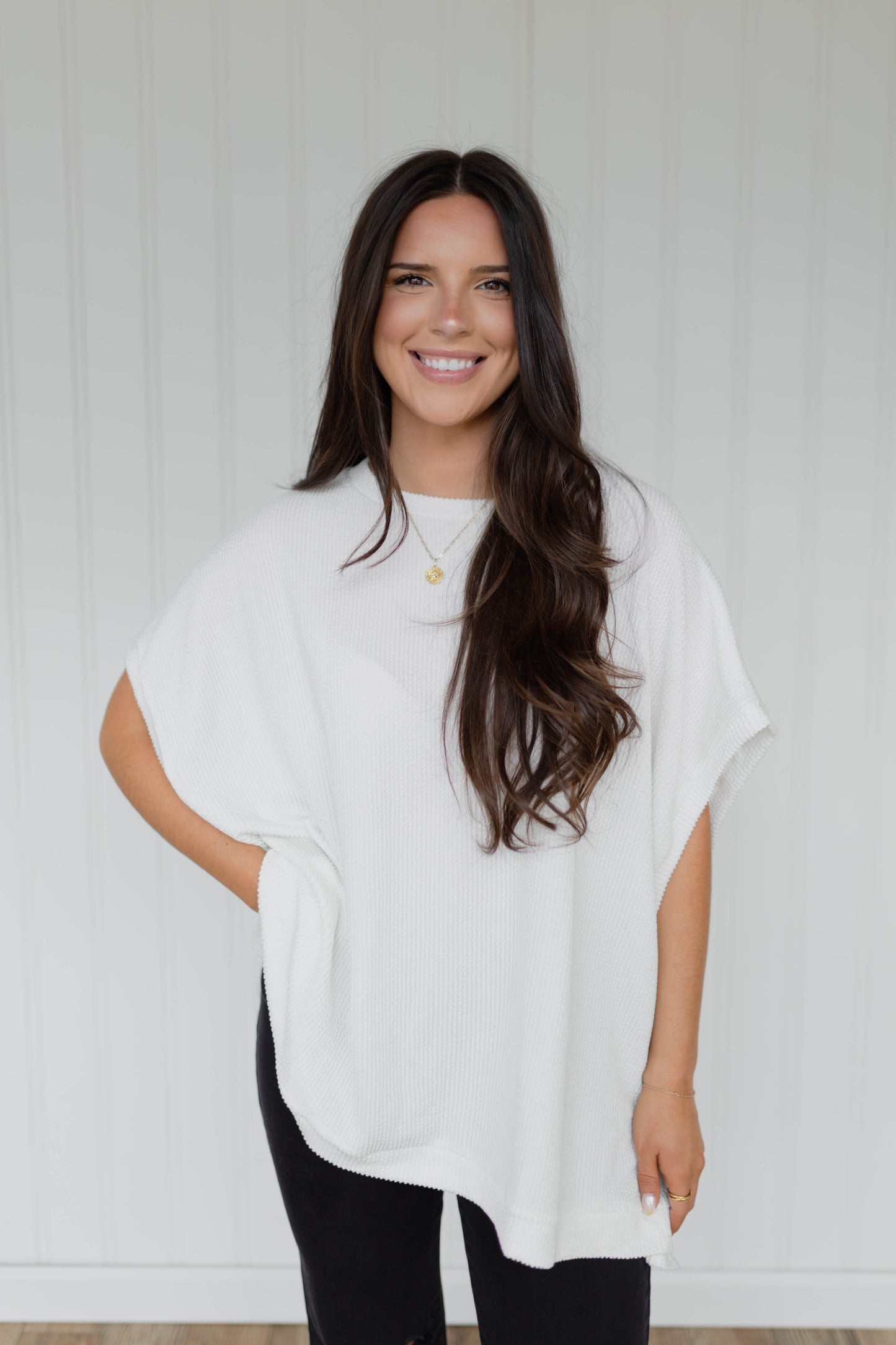 Oversized Textured Knit Top / Off White