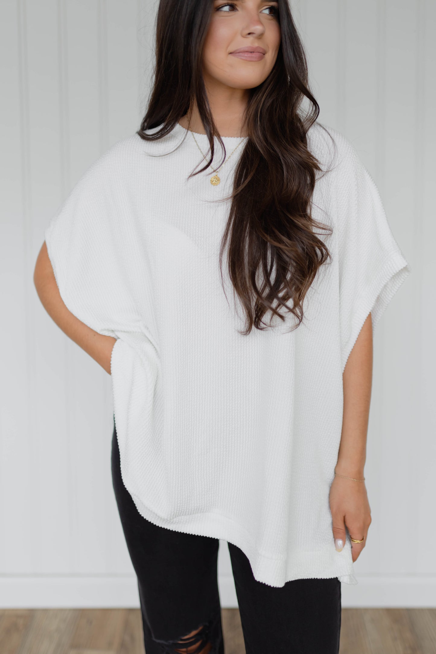 Oversized Textured Knit Top / Off White