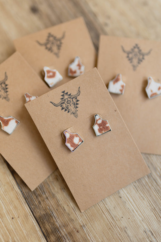 Cow Tag Earring - Faux Cowhide