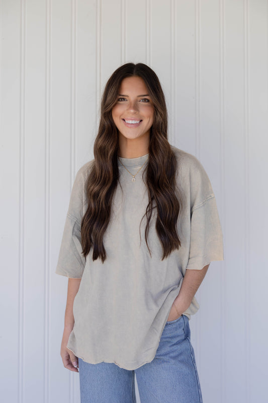 French Terry Drop Shoulder Tee - Sleet