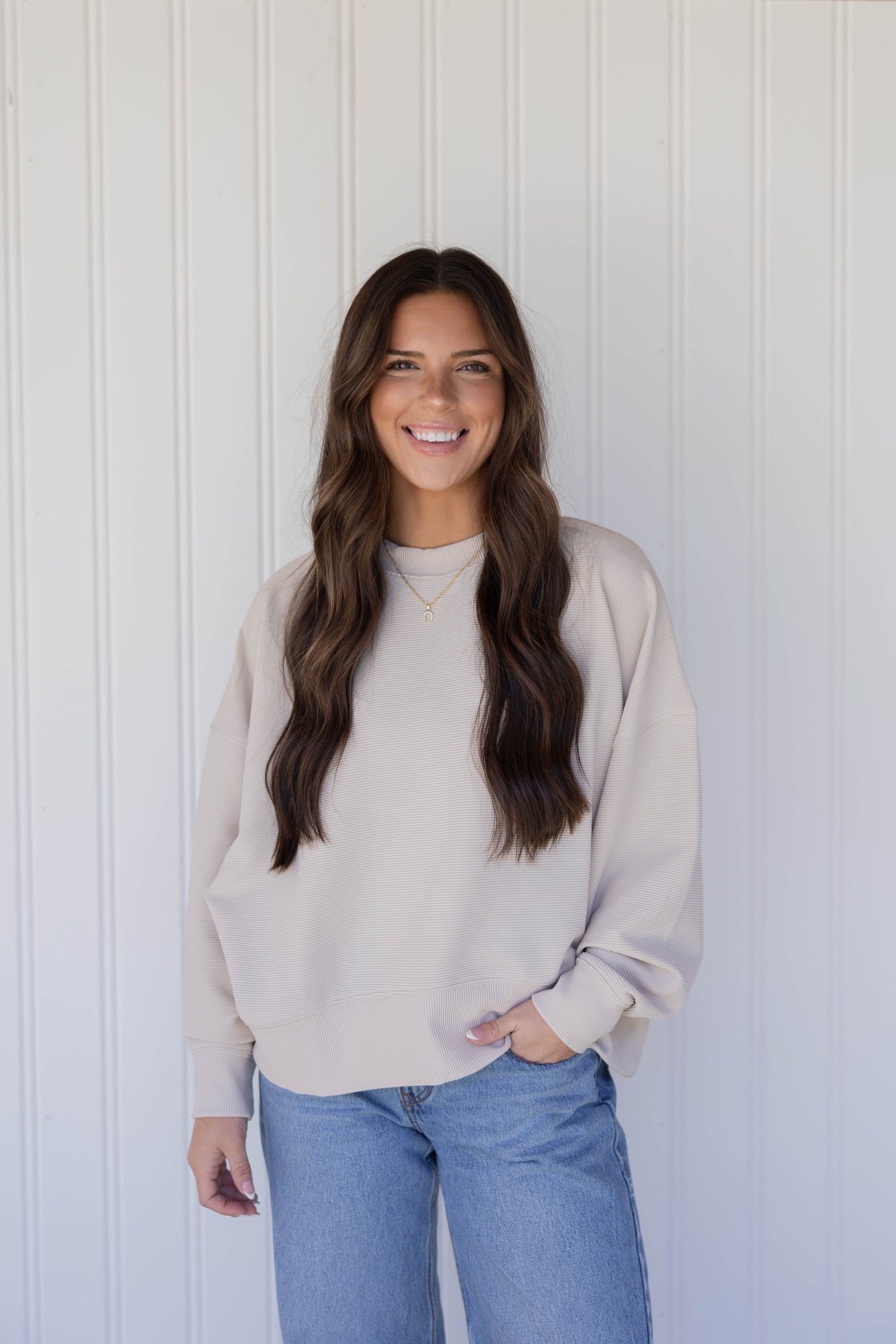 Ribbed Balloon Sleeve Pullover