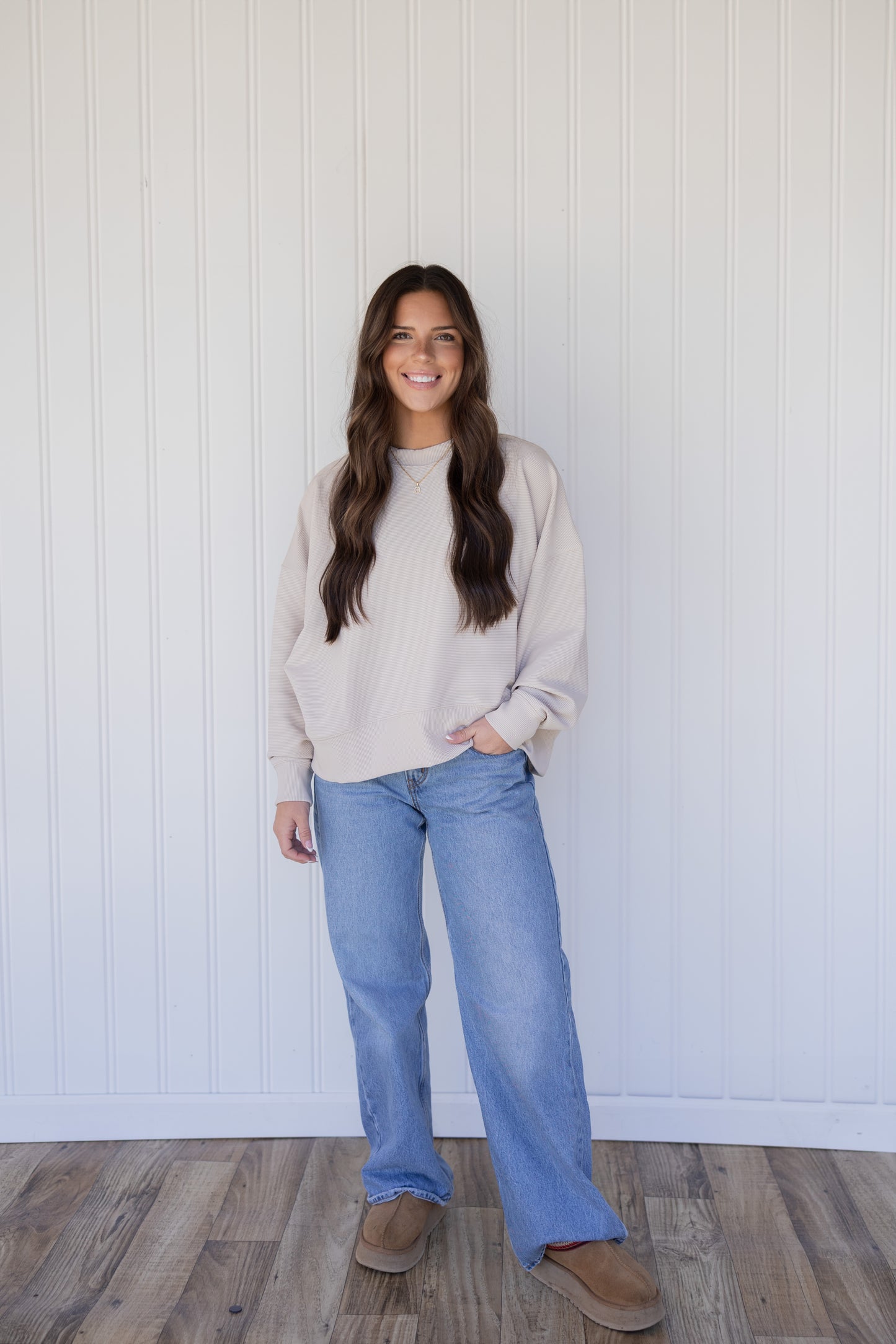 Ribbed Balloon Sleeve Pullover