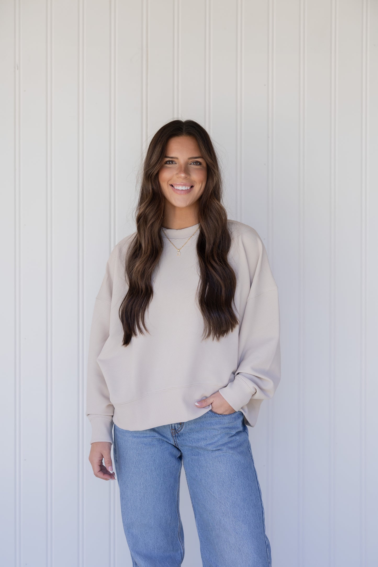 Ribbed Balloon Sleeve Pullover