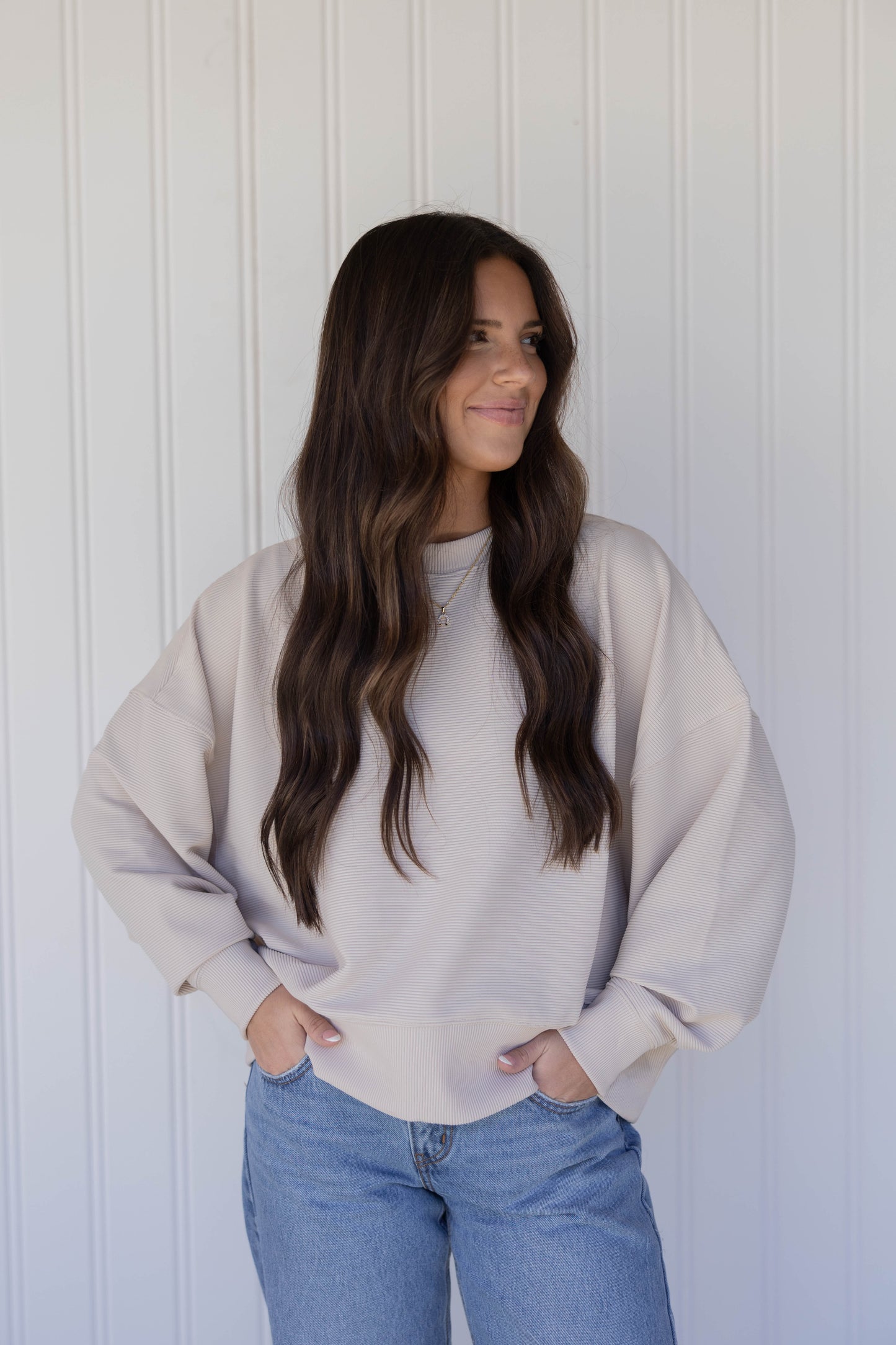 Ribbed Balloon Sleeve Pullover